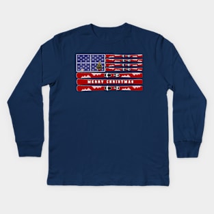 [Merry Christmas] Skis and USA flag Kids Long Sleeve T-Shirt